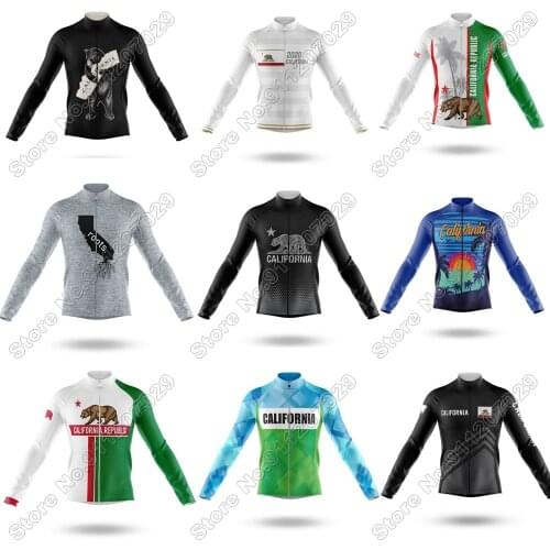 Men California 2021 Cycling Jersey Long Sleeve Cycling Clothing Race Road Bike Shirts Bicycle Tops MTB Uniform Maillot