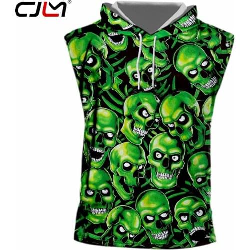 CJLM Polyester Hooded Tank Top Man Hip Hop Green Skulls Vest 3D Printed Punk Rock Chinese Style Free Shipping TankTop