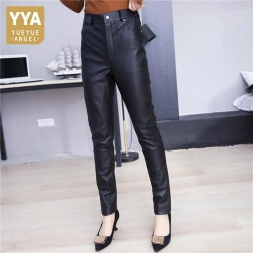 OL Style Pencil Pants Women Spring Natural Cowhide High Waist Trousers Office Lady Slim Casual Pants Plus Size 6XL Streetwear