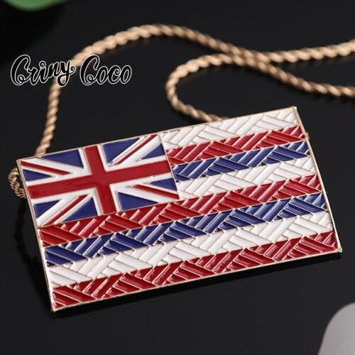 Cring Coco National Flag Pendant Necklace Enamel Big Gold Plated Chain Necklaces Female Hawaiian Jewelry Necklace for Women Gift