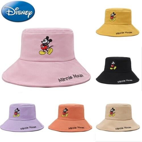 Disney Mickey Bucket Hats Women Cute Letter Embroidered Fisherman Hat Korean Style Climbing Outdoor Sunscreen Hat Shipping Free