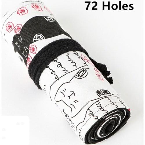 Kawaii Couple Cat Roll School Pencil Case for Girls Boys Pencilcase Canvas Large 12/24/36/48/72 Holes Pen Bag Big Box Kit