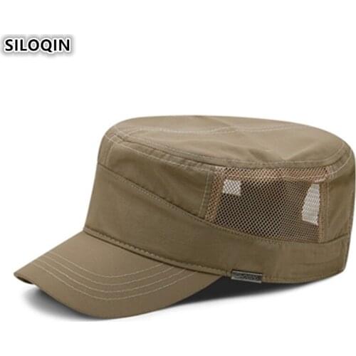 SILOQIN Adult Mens Flat Cap Summer Breathable Cool Mesh Cap Adjustable Size Army Military Hat Ventilated Sports Caps Tongue Cap