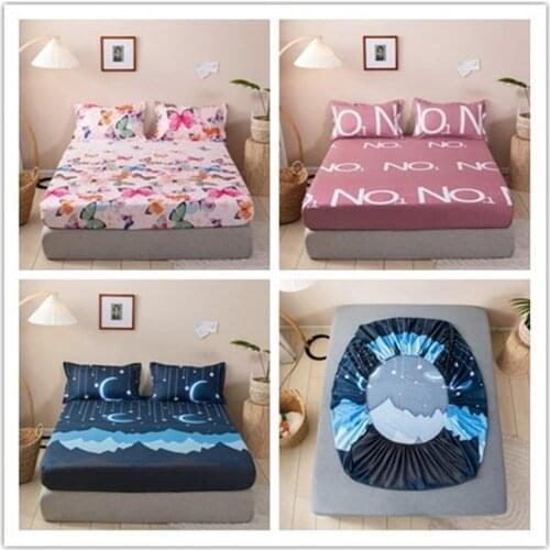 Printing Fitted Sheet 1 Piece Non-slip Bedspread Satin Sheet Set King Size Bed Sheets Queen Comfortable Luxury Bed Sheets Home