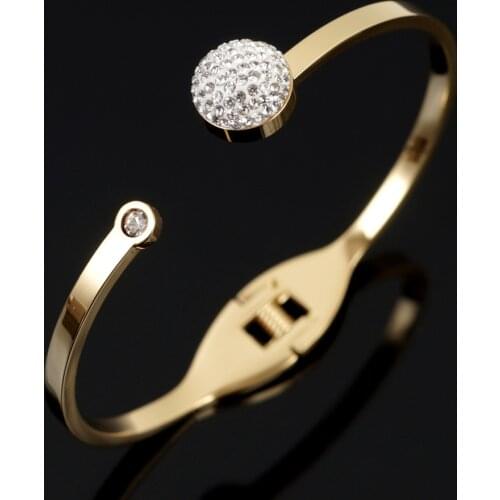 Luxury Stainless Steel Rhinestones Bangles Bracelets Spring Clasp Bracelet For Women Men Couple Wedding Jewelry Gift