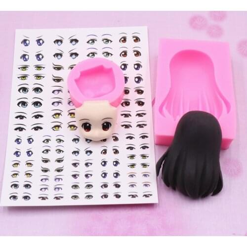 Ultra-light clay silicone mold set DIY fondant doll Q version face model hair silicone mold eyes water sticker Soap making set