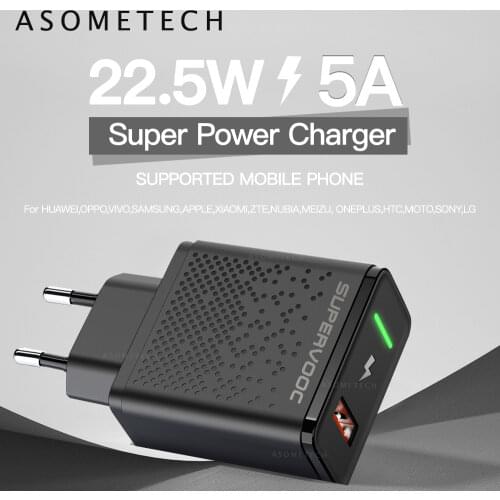 22.5W 5A Super Charge USB Charger VOOC Fast Charging Phone Charger QC3.0 Wall Travel Charging Adapter for Huawei Samsung OPPO