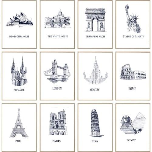 Retro Wall Art Minimalist Canvas Painting Castle City Landscape Paris London Prints On The Wall Vintage Wallpaper Frameless