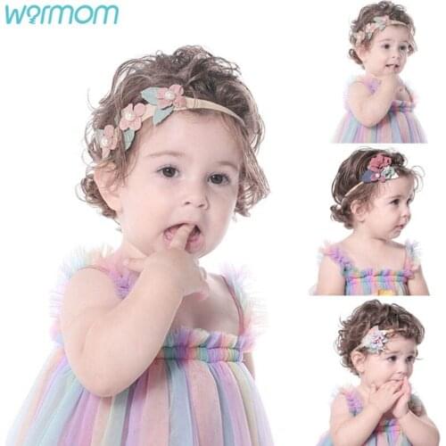 Warmom Childrens Handmade Stitching Pearl Flower Hair Ornament Nylon Stretch European And American Baby Headband For Baby