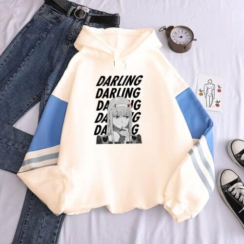 Japan Anime Darling In The Franxx Zero Two Manga Hooded Sweatshirt Loog Sleeve Street Style Oversize Winter Patchwork Hoodies
