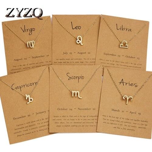 ZYZQ Creative Zodiac Sign 12 Constellation Pendant Necklaces for Women Gold&Silver Color Chain Choker Fashion Jewelry Gifts