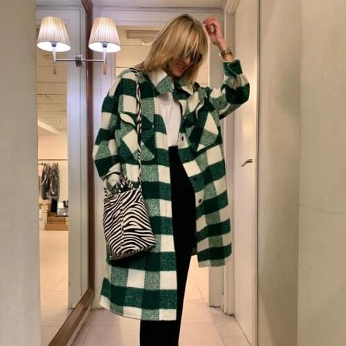 Womens Oversized Jacket Long Checkered Casual Fashion Chic Womens Jacket Long Windbreaker 2021 Fashion New Autumn and Winter