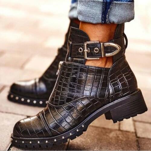 Women ankle boots low heels matin shoes woman booties autumn vintage PU leather shoe chaussures femme zapatos mujer sapato