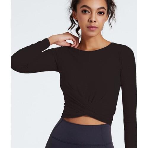 Women Cotton Yoga shirts Long Sleeve O-Collar Slim Yoga Tops Quick dry Cross-back Sports shirt Running T-shirt Fitness Clothing