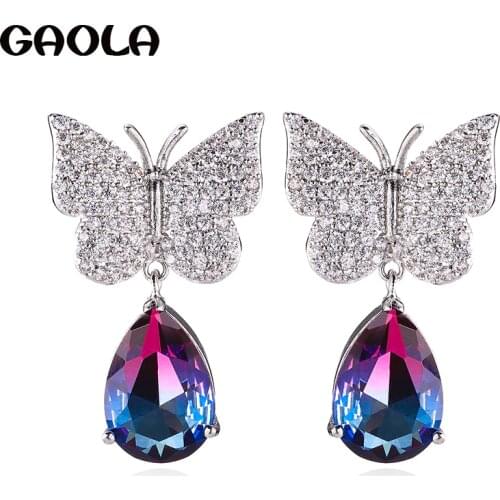 GAOLA Fancy Stone Bridal Dangle Earrings Butterfly Crystal Zirconia Jewelry For Women GLE8007A