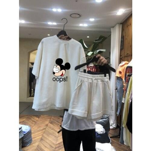 2021 Summer Mickey Mouse Clothing Set Sports Suit Fashion Printed T-shirt + Shorts Two Piece Set For Women Clothes Hoodies Suit