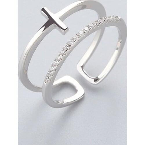 2021 Trendy Crystal Cross Rings For Women Double Layer Cubic Zirconia Adjustable Finger Ring Girl Wendding Party Jewelry Gifts