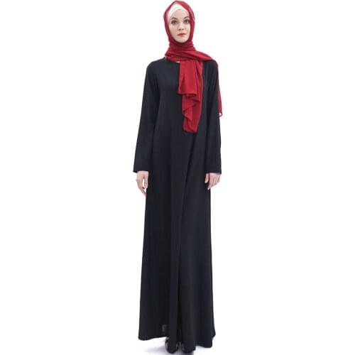 Womens Long Sleeve Maxi Dress Muslim Women Abaya Robe A Line Plain Simple Modern Islamic Arabic Style Casual Dress abaya robe