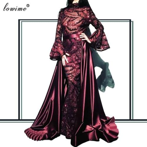 2020 New Arrival Burgundy Evening Dresses Mermaid Sparkly Sequins Prom Dress Party Women Elegant Formal Gowns Arabic Vestidos