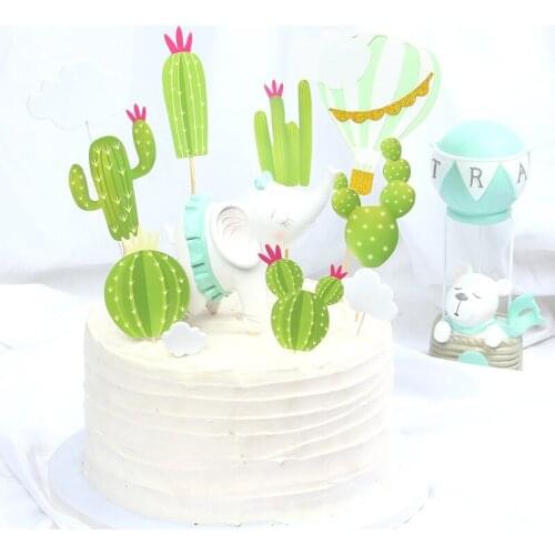 1Bag 6pcs Cactus Fairy Cake Decoration Party Childrens Day Cake Topper Happy Birthday Cake Decor Safari Theme Party Supplies