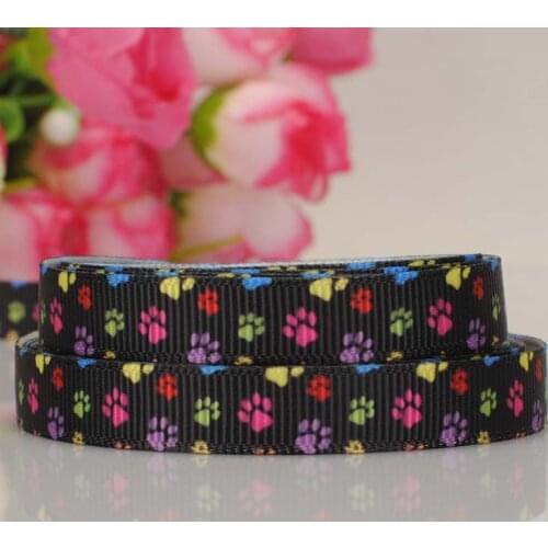 10/20/50/100 yards 3/8 " 9 mm black dog paw cartoon pattern print grosgrain ribbons DIY hair tie 150523-15439
