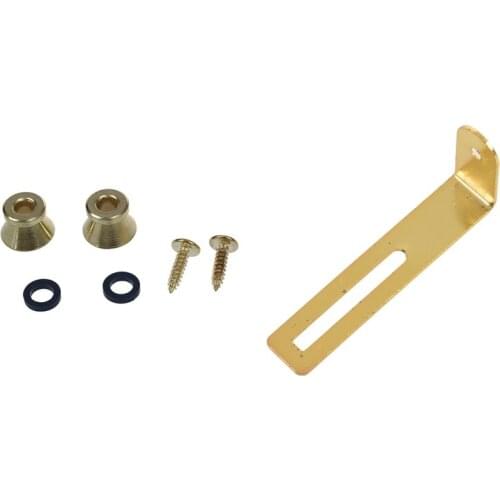2 x Electric Acoustic Guitar Bass Strap Button Screw Lock Pins Pegs Pads - Gold & 2x Pickguard Bracket Mounting Screws