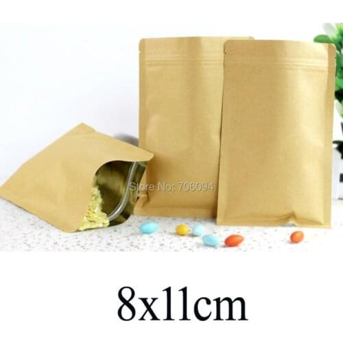 200PCS 8x11cm/3.15''x4.33'' aluminum foil coated ziplock Kraft paper bag coffee tea powder Party food gift paper bags