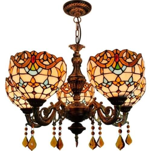 5 Heads Baroque Pendant Light for Foyer Dining Room Restaurant Bar Vintage European Country Glass Suspension 1199