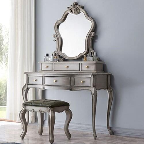 American Solid Wood Dressing Table Mirror Combination Household European Style Light Luxury Simple Bedroom Dressing Table Mirror