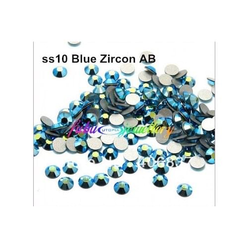 Free Shipping! 1440pcs/Lot, ss10 (2.7-2.9mm) Blue Zircon AB Flat Back Nail Art Glue On Non Hotfix Rhinestones