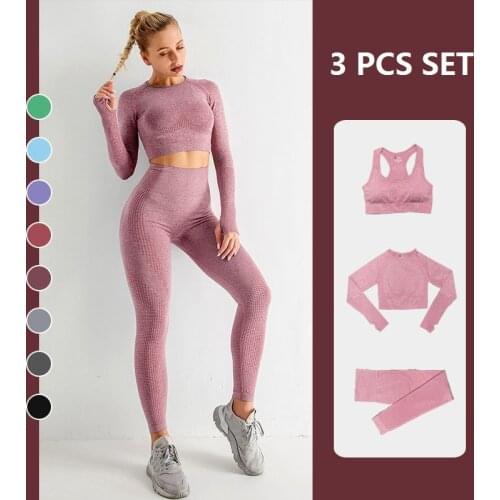 Seamless Womens Sportswear Yoga Set Fitness Long Sleeve Crop Top High Waist Leggings Gym Clothing Workout Clothes Sports Suits