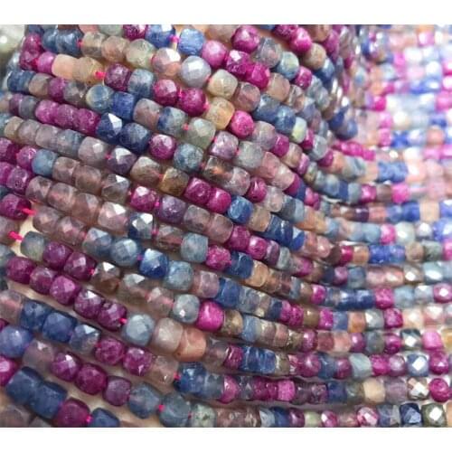 Loose beads ruby/sapphire multicolor square faceted 4-5mm nature for making jewelry necklace 14inch FPPJ wholesale