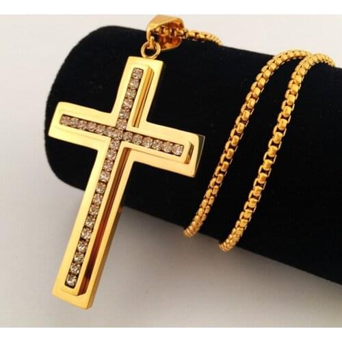 Jesus Cross Necklace Stainless Steel Christ Pendant Chain Men/Women Jewelry Gift Crucifix Orthodox Catholic