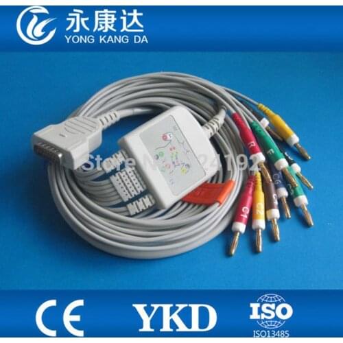 GE-Medical one-piece ECG/EKG cable with 10 leads banana 4.0 IEC CE&ISO13485 Free shipping