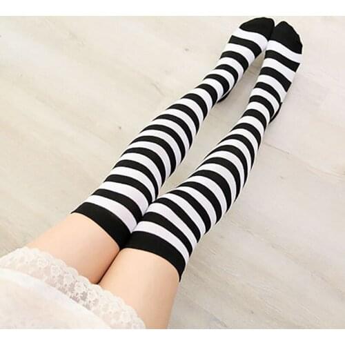 Japanese Style Cosplay Anime Over Knee Stocking Fashion Stiped Thigh High Long Socks For Women Sweet Students Casual Cotton Sock
