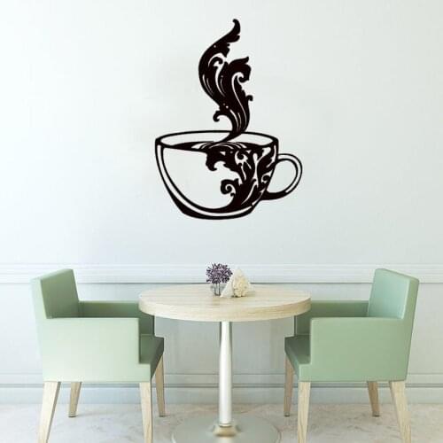 WJWY Coffee Bean With Floral Pattern Wall Sticker Kitchen Cafe Shop Art Mural Home Decor Vinyl Wall Decals Removable Wallpaper