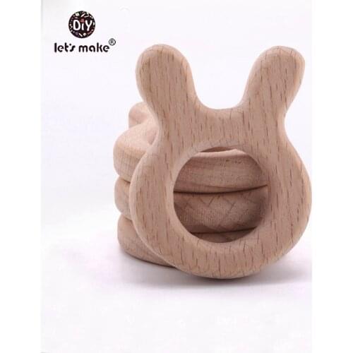 Lets Make Beech Bunny Wood Teether 1pc Pendant For Necklace Making Teething Rabbits Animals Baby Shower Gift Toys Teethers