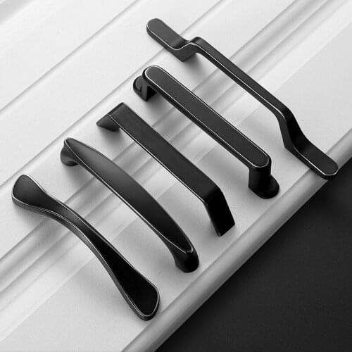 JD Door Knob Kitchen Drawer Handle Furniture Modern Black Zinc Alloy 96mm American Wardrobe Cabinet