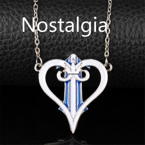 Classic Japanese Anime Blue Kingdom Hearts Tiaras And Crowns Necklaces & Pendants Metal Enamel Heart Cartoon Charms Necklace2018