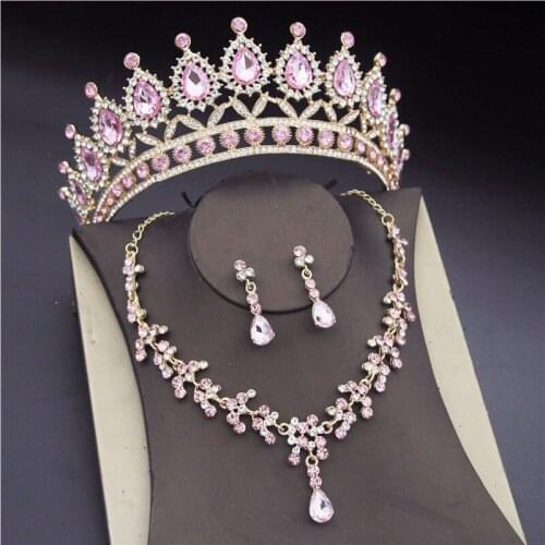 Luxury Wedding Jewelry Sets for Women Bridal Tiaras and Crowns Necklaces Earrings Set Gorgeous Crystal Bride Necklace Sets