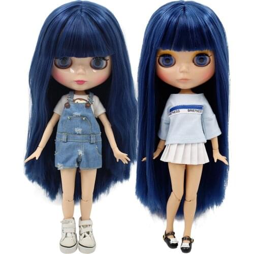 ICY DBS Blyth doll 1/6 bjd blue straight hair natural skin joint body shiny face 30cm articulated doll