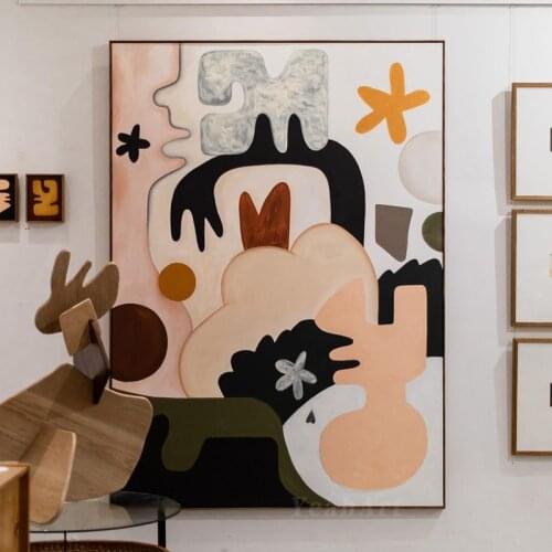 Morandi Pop color block Paintings Hand-painted Abstract Oil Painting On Canvas Wall art Restaurant living room Decor Entrance