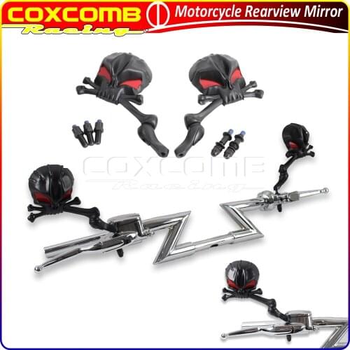 1Pair Motorcycle Aluminum Skeleton Skull 5/16" Thread Rearview Mirror For Harley Sportster Dyna Touring Honda Suzuki Cafe Racer