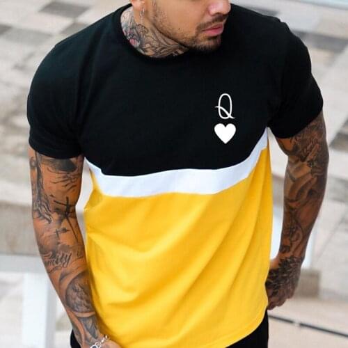 Mens 2021 Summer New Poker Color Splicing Printed T-shirt Fashion Harajuku Short Sleeve Mens T Shirt Casual Streetwear
