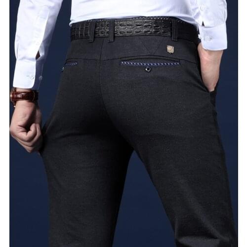Slim Fit Long Dress Pants Mens Stretch High Quality Classic Casual Formal Suits Joggers Business Office Trousers Male Black Blue