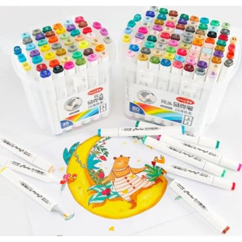 12/24/36Double-headed Marker Set Student Painting Hand-painted Design Anime Color Alcoholic Oil Art Pens Sketch Markers