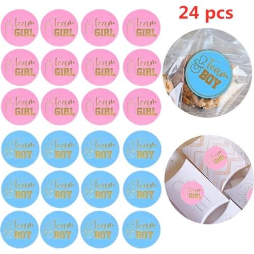 24Pcs Gender Reveal Stickers Team Boy Team Girl Labels Creative Decoration for Party Invitations Voting Games Baby Shower