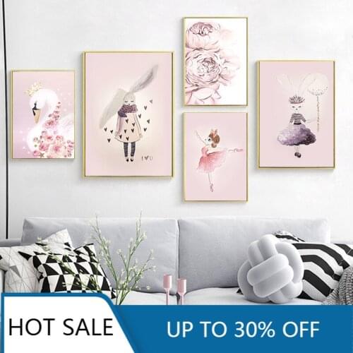 Nordic Canvas Painting Sweet Home Decor Miss Rabbit Wall Art Picture Poster Print For Living Room Girl Kid Bedroom Decor