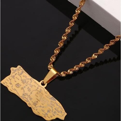 Stainless Steel Puerto Rico Map Pendant Necklaces Puerto Ricans Map Charm Jewelry