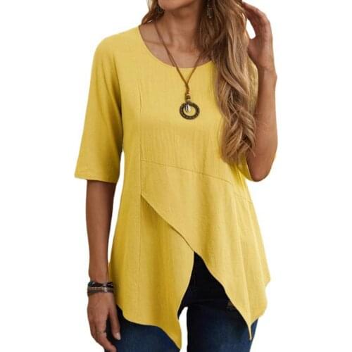 New Stylish Half Sleeve Irregular Hem Casual T-shirt Quick Drying O Neck Solid Color Women Harajuku Blouse Pullover Top